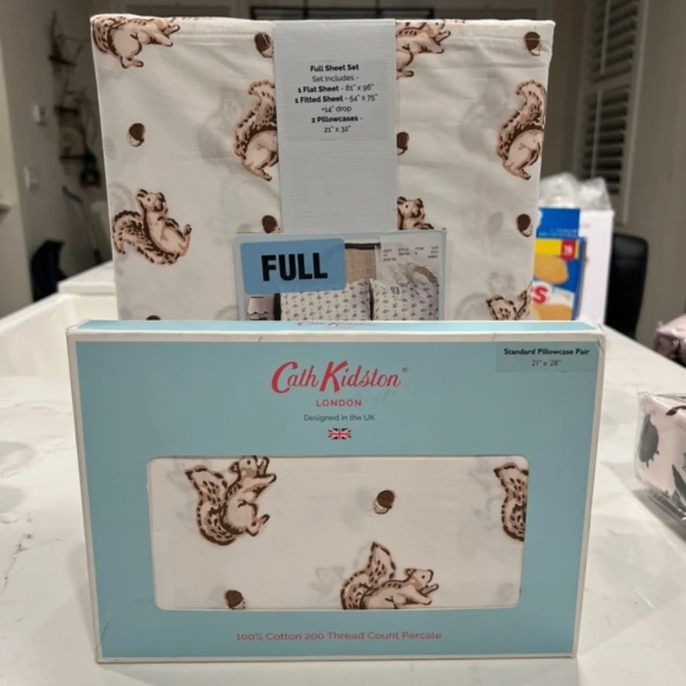 Cath Kidston Squirrel Print Full Sheet Set With 2 STD Pillowcases